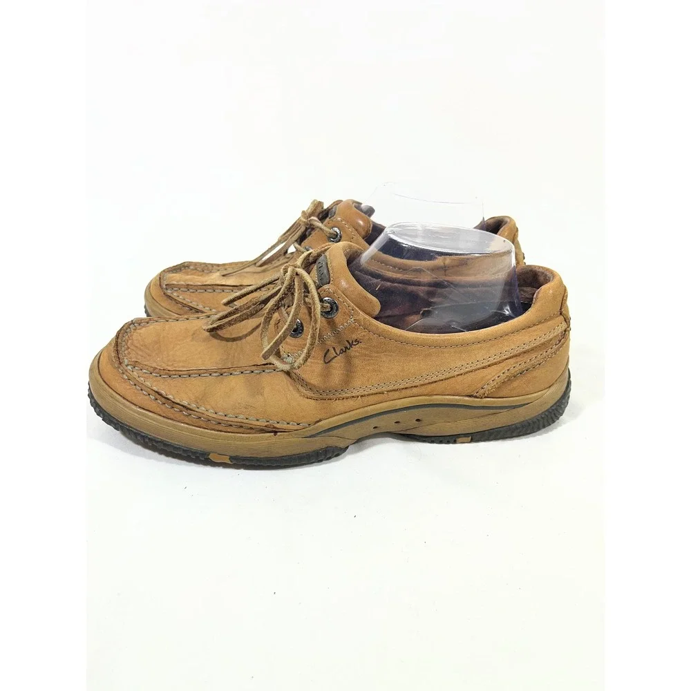 Clarks 78611 Leather Boat Shoes Men 9 Tan Moc Toe Lace Up Loafers‎ Costal Rugged